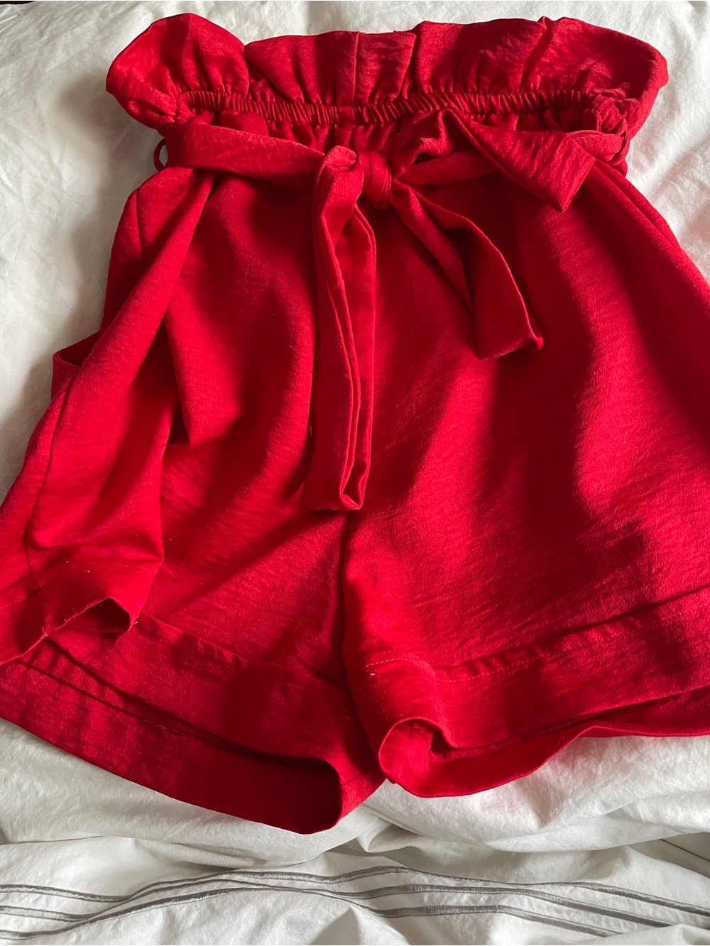 Tyche Red High-Waist Paperbag Tie Shorts
